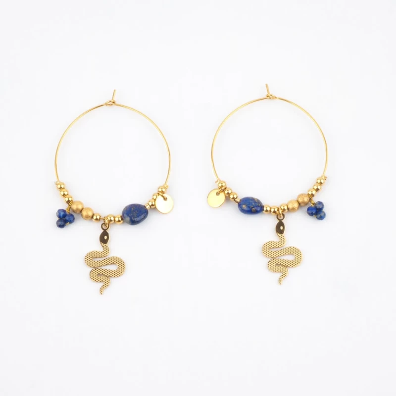 Snake blue gold hoop earrings - Zag Bijoux