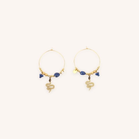Snake blue gold hoop earrings - Zag Bijoux