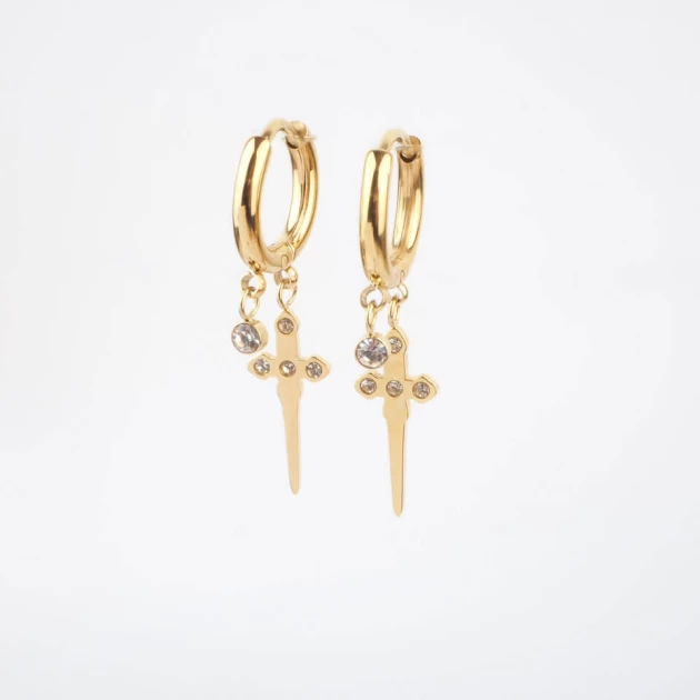 Cross gold hoop earrings -...