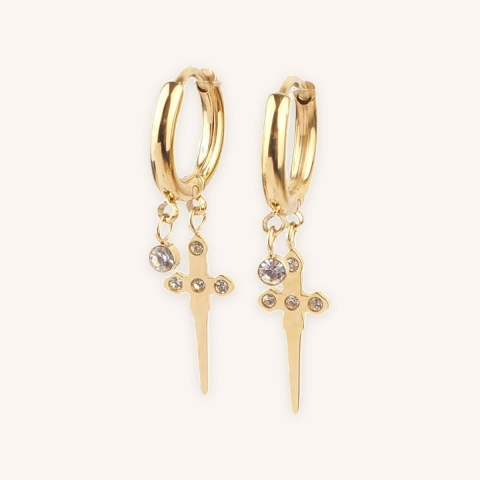 Boucles d'oreilles créoles Cross en acier or - Zag Bijoux