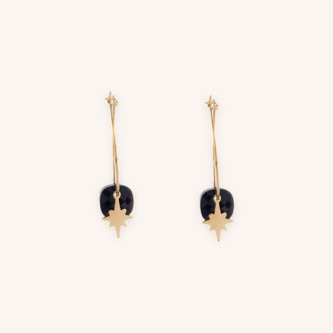 Boucles d'oreilles créoles Théa onyx acier or - Zag Bijoux