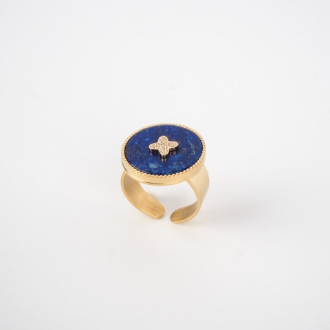 Bague Hera bleue en acier or jaune - Zag Bijoux