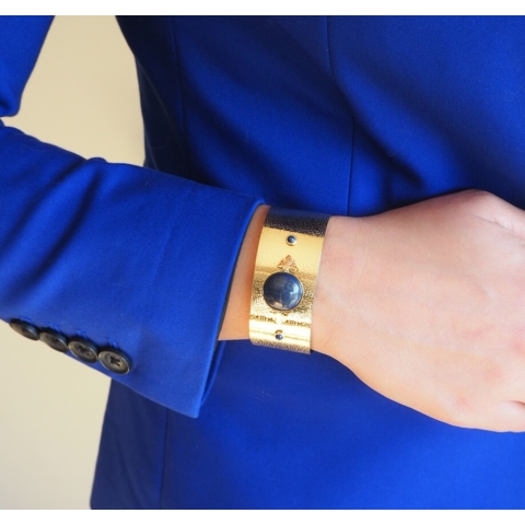 Bee blue gold cuff bracelet - Zag Bijoux