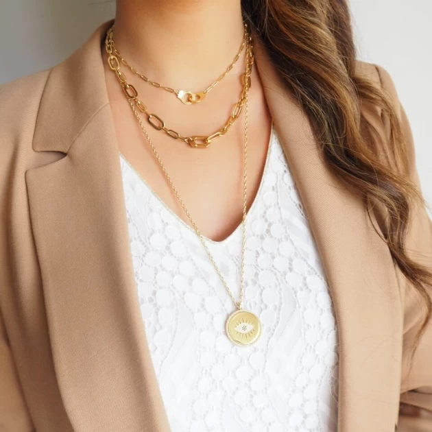 Collier Locked en acier or jaune - Zag Bijoux