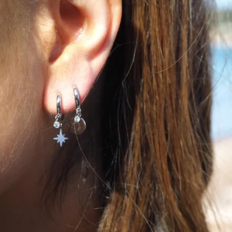 Mini compass silver hoop earrings - Zag Bijoux