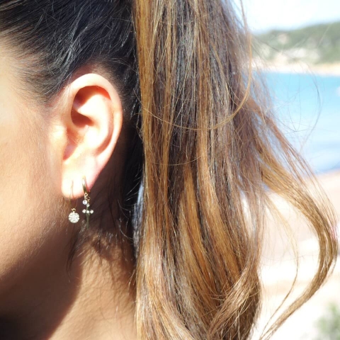 Boucles d'oreilles créoles Cross en acier or - Zag Bijoux
