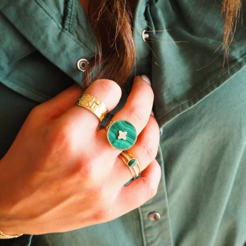 Bague Hera verte en acier or jaune - Zag Bijoux