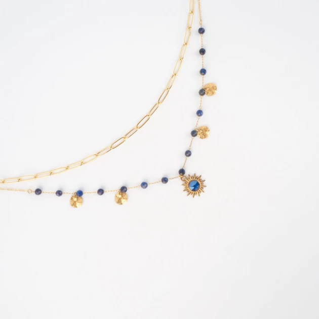 Siloe blue gold necklace -...