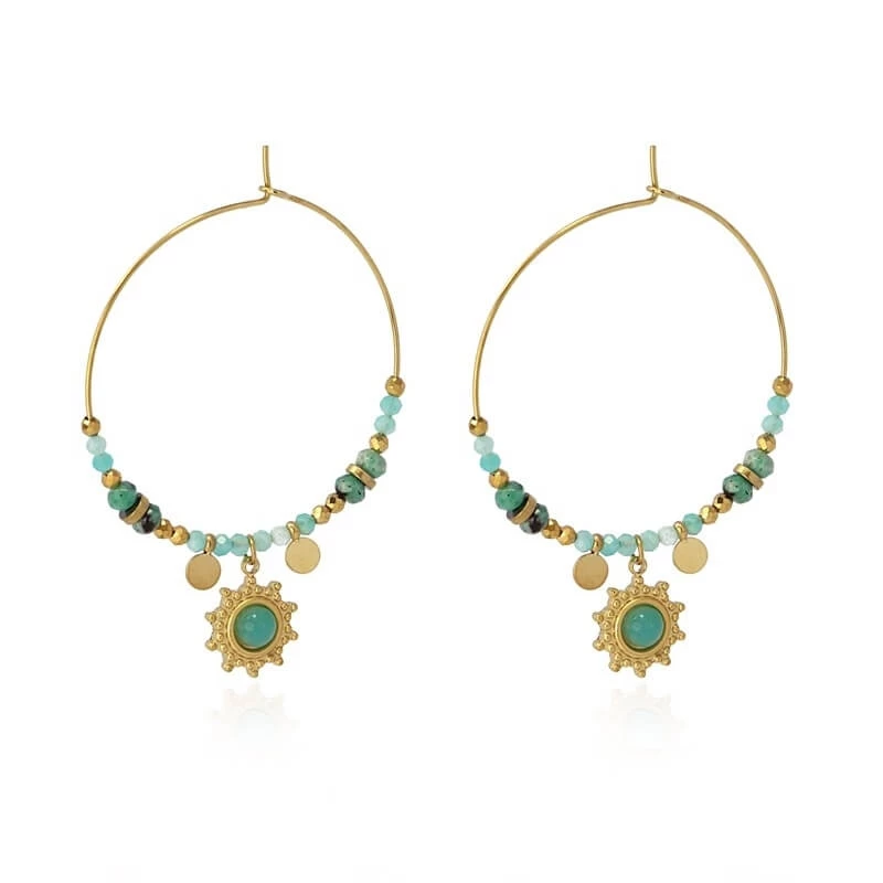 Bombay turquoise gold hoop earrings - Anartxy