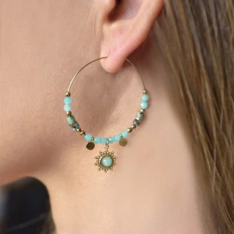Bombay turquoise gold hoop earrings - Anartxy