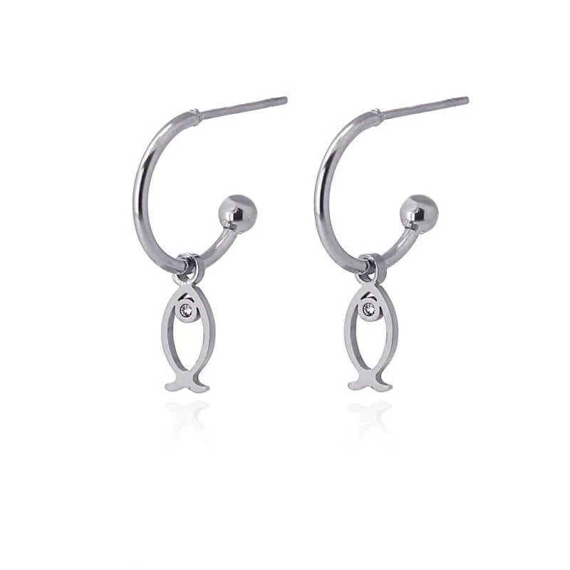 Mini Fish silver hoop earrings - Anartxy