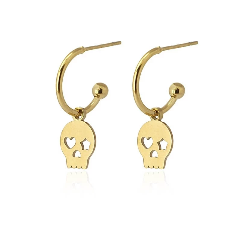 Mini Skulls gold hoop earrings - Anartxy