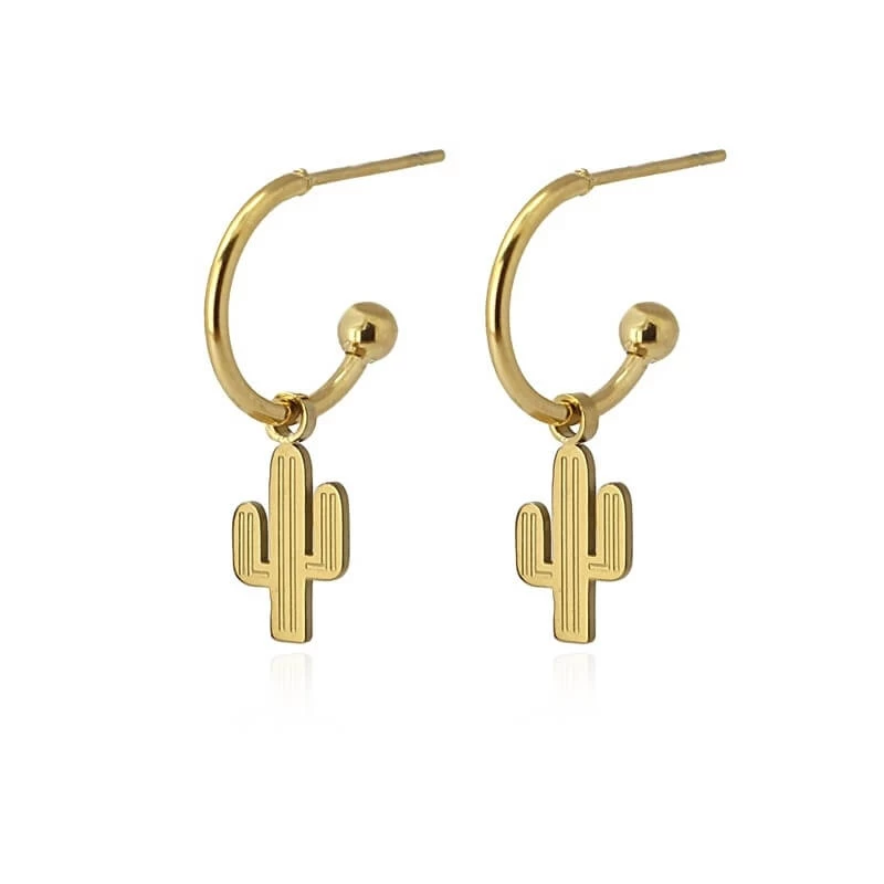 Mini Cactus gold hoop earrings - Anartxy