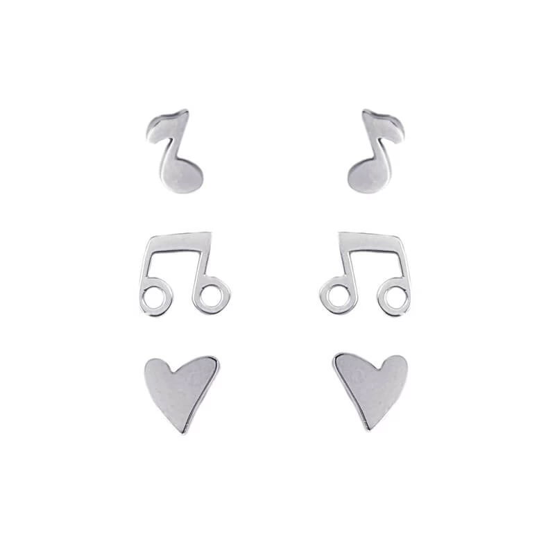 Trio Note silver studs earrings - Anartxy
