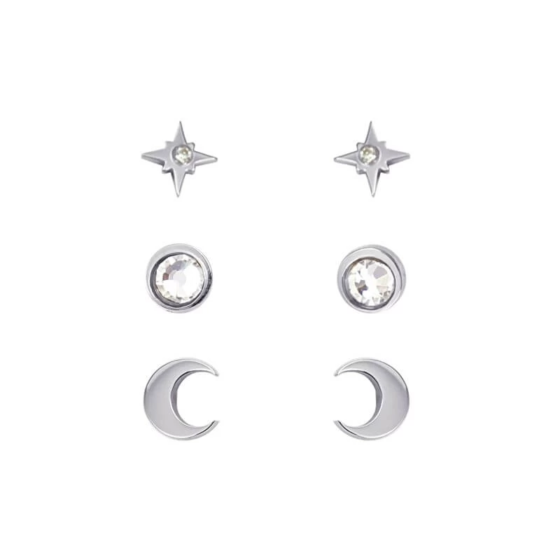 Trio Celeste silver studs earrings - Anartxy