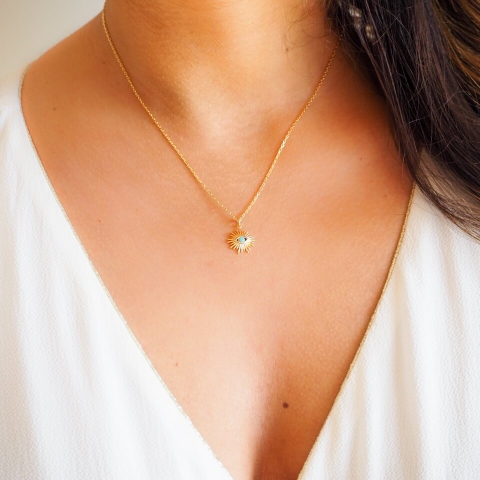 Collier Sun bleu en plaqué or - Pomme Cannelle