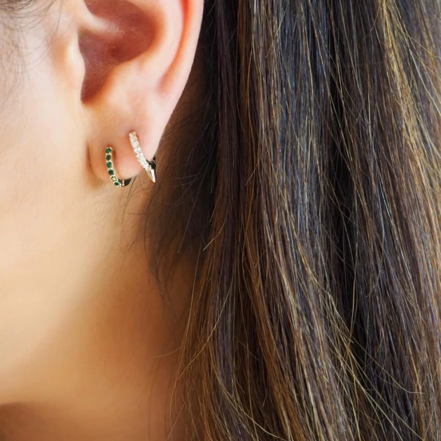 Jade gold hoops earrings -...