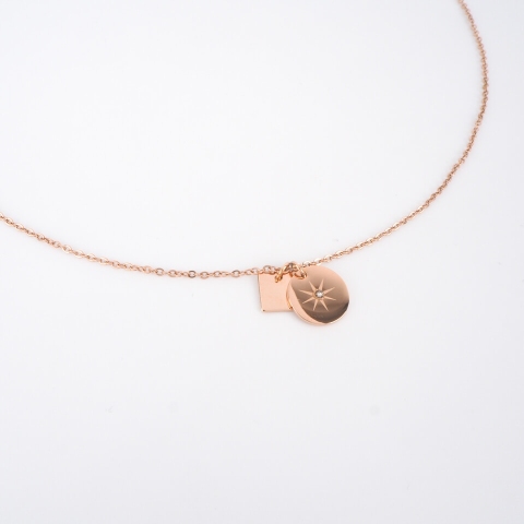 Collier pastille étoilée en acier rose - Zag Bijoux