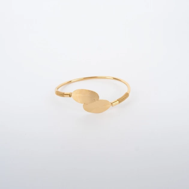 Double feather gold bangle bracelet - Zag Bijoux