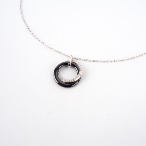 Collier céramica noir en argent - Pomme Cannelle