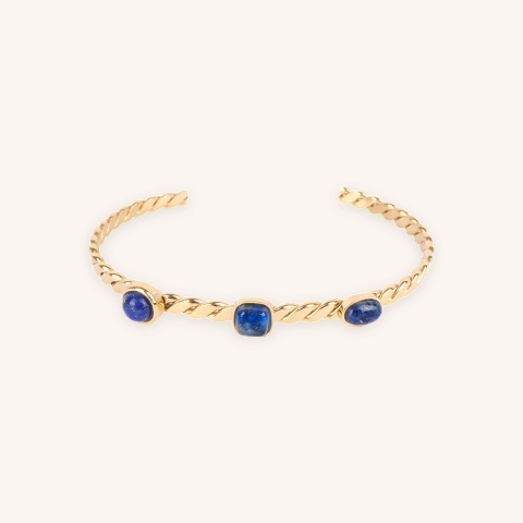 Bracelet jonc 3 stones lapis lazuli acier or jaune - Zag Bijoux