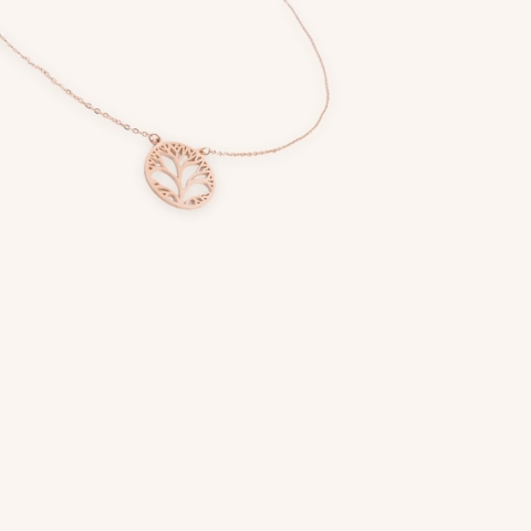 Collier arbre de vie en acier rose - Zag Bijoux