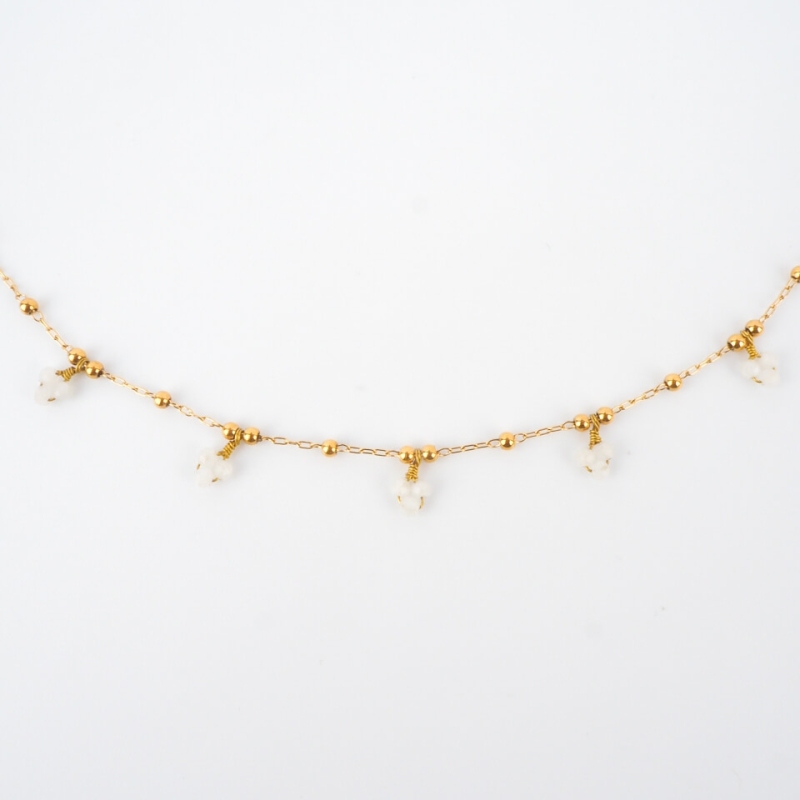 White agate cluster necklace gold steel - Zag Bijoux