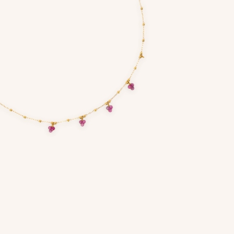 Collier grappes rubis indien en acier or jaune - Zag Bijoux