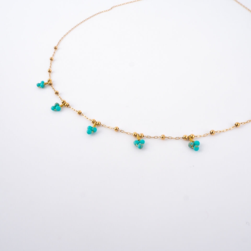 Collier grappes turquoise en acier or jaune - Zag Bijoux