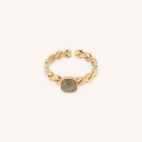Bague tresse stone carré labradorite acier or - Zag Bijoux