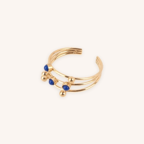 Bague stone lapis lazuli en acier or jaune - Zag Bijoux