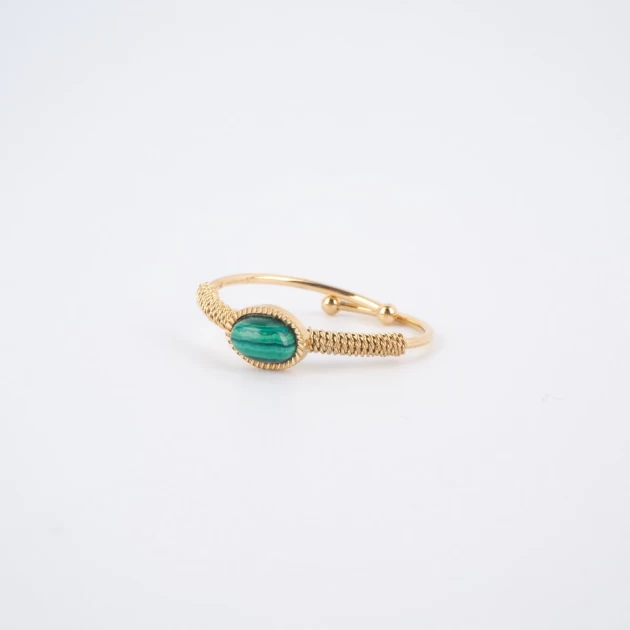 Bague ovale stone malachite en acier jaune - Zag Bijoux