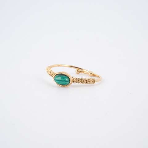 Bague ovale stone malachite en acier jaune - Zag Bijoux