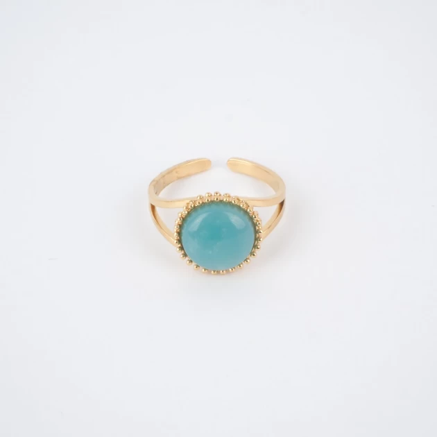 Bague pastille amazonite en acier en jaune - Zag Bijoux