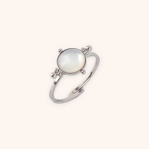 Compass mother of pearl silver ring - Zag Bijoux