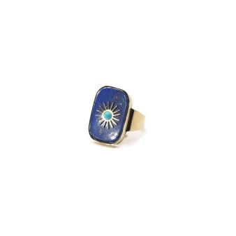 Stone sun blue gold ring - Zag Bijoux