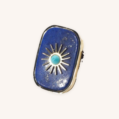 Bague stone soleil en acier jaune et lapis lazuli - Zag Bijoux