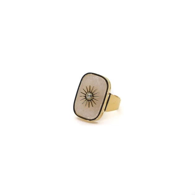 Stone sun white gold ring -...