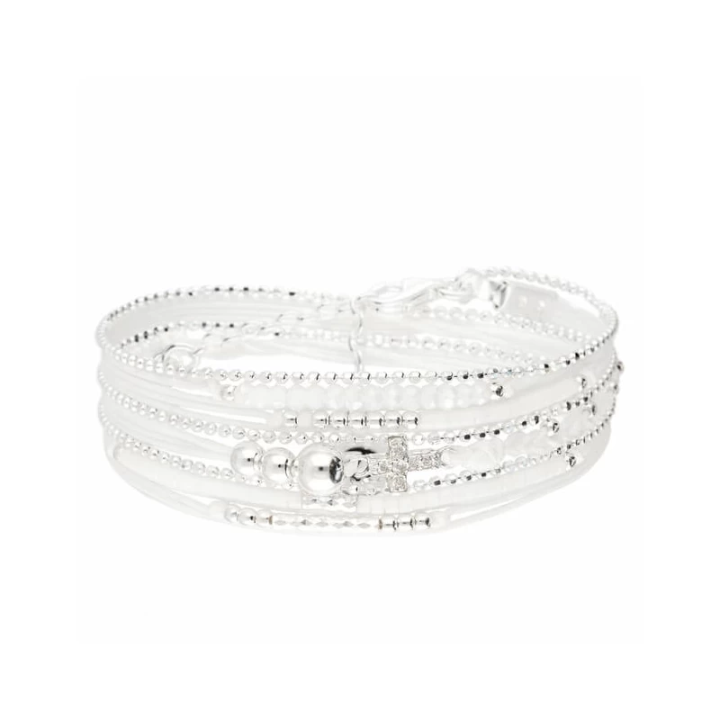White triple row oxide cross bracelet - Doriane Bijoux