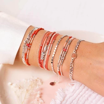 Spring 3 turns pink coral elastic bracelet - Doriane Bijoux