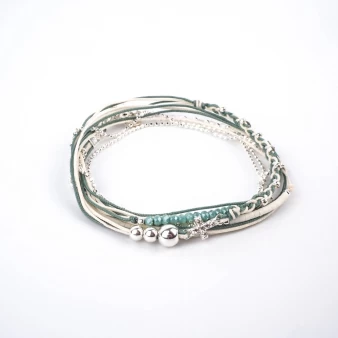 White green triple row oxide cross bracelet - Doriane Bijoux