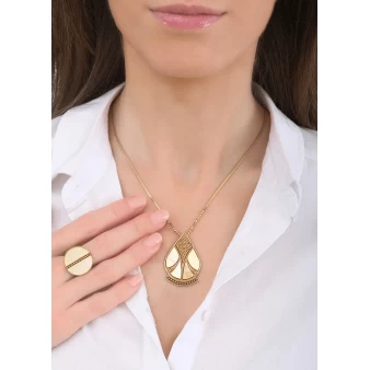 Ethnic golden pearl pendant necklace - Satellite Paris