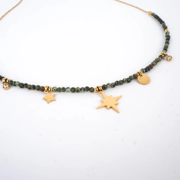 Green necklace in steel -...