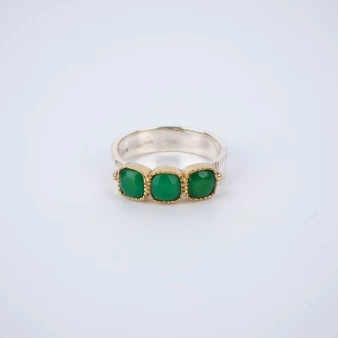 Green Uma ethnic ring in silver - Canyon