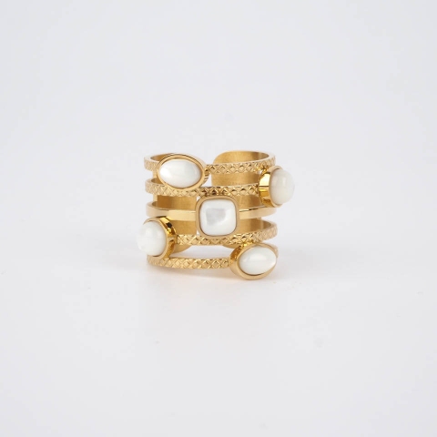 Hestia pearly steel gold ring - Zag Bijoux