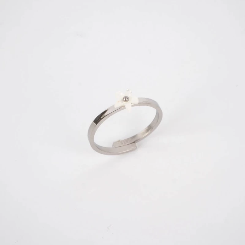 Steel pearly flower ring - Zag Bijoux