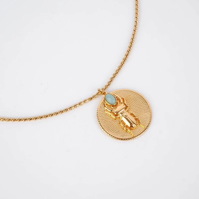 Turquoise steel gold medallion necklace - Zag Bijoux