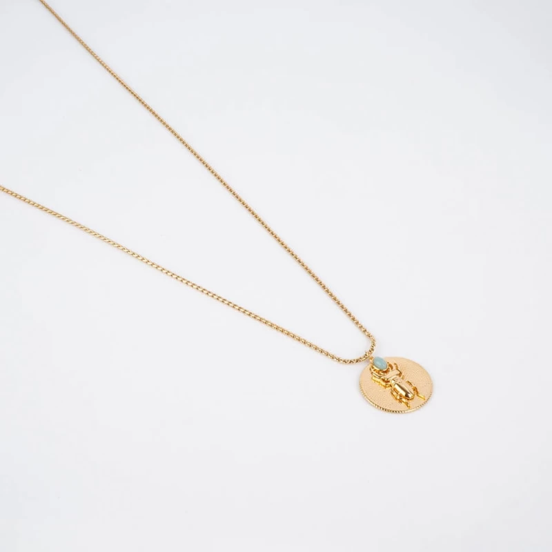 Medallion necklace turquoise steel gold - Zag Bijoux Medallion necklace turquoise steel gold - Zag Bijoux