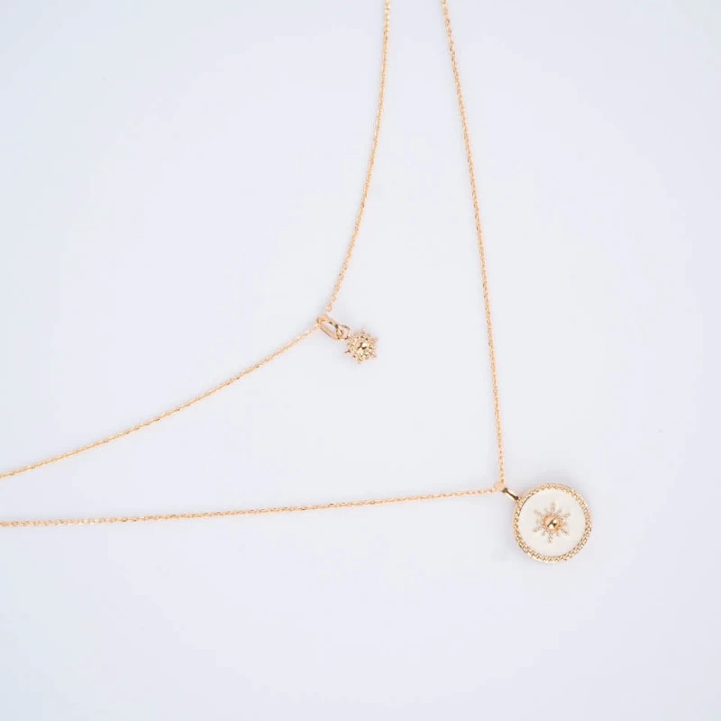 Collier double soleils blanc or - Pomme Cannelle Collier double soleils blanc or - Pomme Cannelle