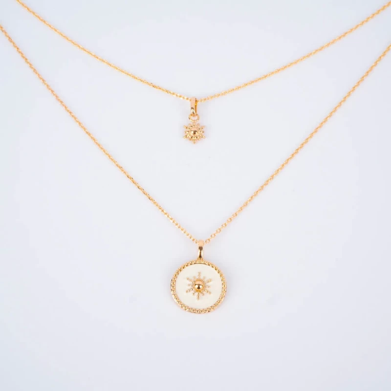 White gold double sun necklace - Pomme Cannelle